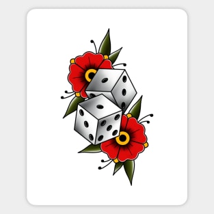 Traditional tattoo dices with flowers Magnet